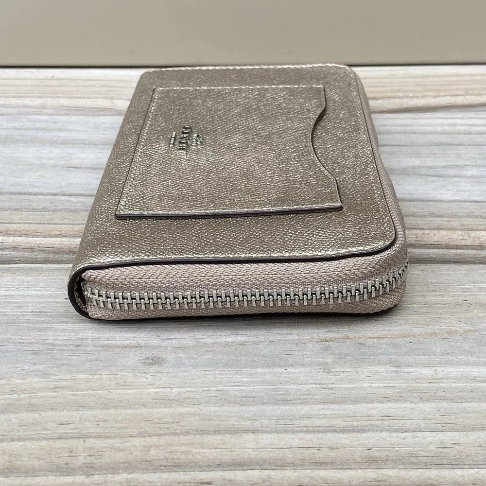 Coach Zip-Around Long Wallet F21068 Metallic Platinum Crossgrain Leather